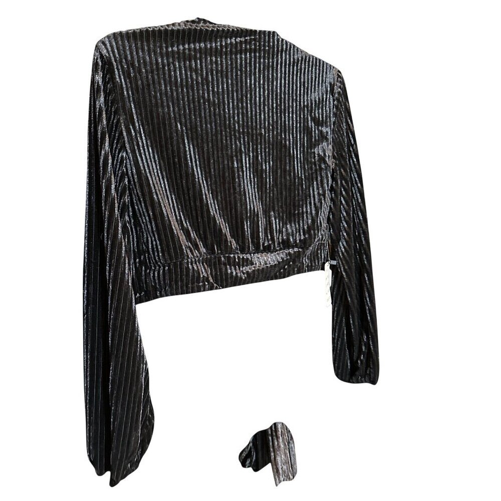 Mia Joy Patrice Black Velvet Tie-Front Top XS - Picture 2 of 6